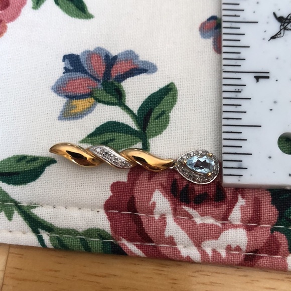 Gold Over Sterling and Sterling Necklace Pendant With Blue and Clear Stones - Picture 9 of 11